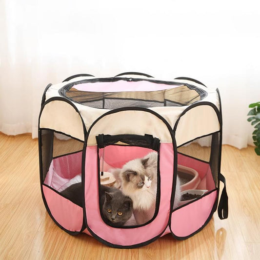 Portable Pet Playpen, Foldable Paw Print Pet Tent, Pet Maternity Room, Pet Nest for Dogs & Cats