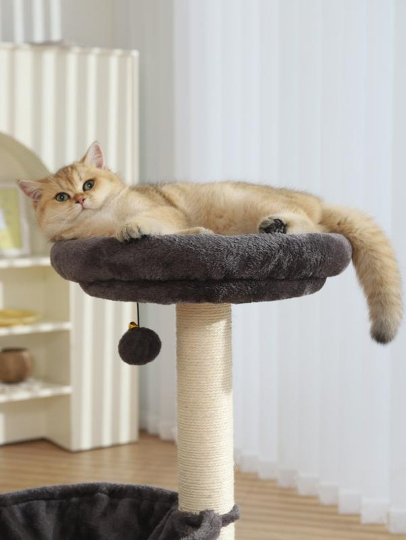 Fluffydream 27.5 INCHES Tower for Indoor Cats, Multi-Level Cat Tree with Scratching Posts Plush Basket & Perch for Play Rest, Cat Activity Tree with Dangling Ball for Kittens/Small Cats