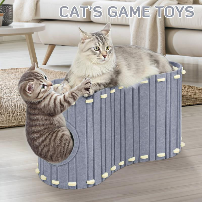 Cat House for Indoor Cats - Felt Covered Bed Cave with Ball Hanging, 28