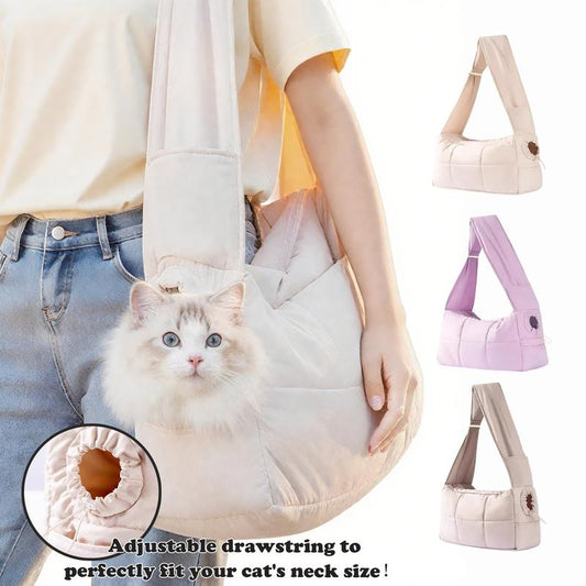 [Hipipet] Quilted Sling Carrier - Spacious Escape-Proof Pet Bag for Cats & Small Dogs, Breathable Minimalist Outing Pack