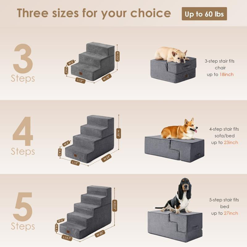 EHEYCIGA Dog Stairs for Bed Dog Steps for High Bed, Pet Steps for Small Dogs and Cats, Non-Slip Balanced Dog Indoor Ramp Pet Step, Home
