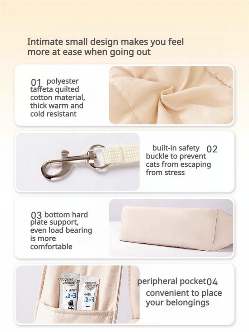[Hipipet] Quilted Sling Carrier - Spacious Escape-Proof Pet Bag for Cats & Small Dogs, Breathable Minimalist Outing Pack