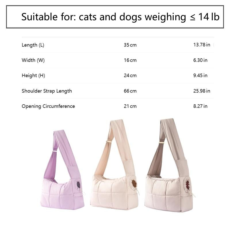 [Hipipet] Quilted Sling Carrier - Spacious Escape-Proof Pet Bag for Cats & Small Dogs, Breathable Minimalist Outing Pack