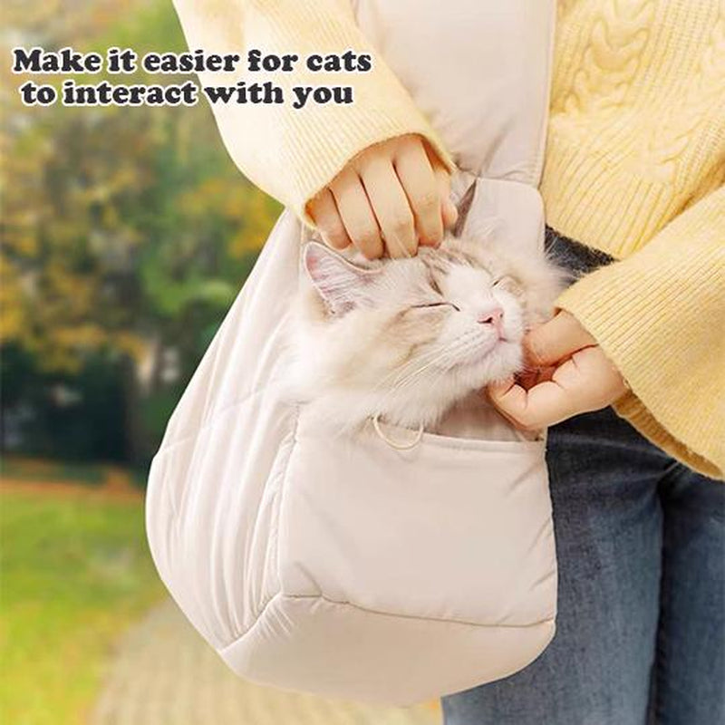[Hipipet] Quilted Sling Carrier - Spacious Escape-Proof Pet Bag for Cats & Small Dogs, Breathable Minimalist Outing Pack