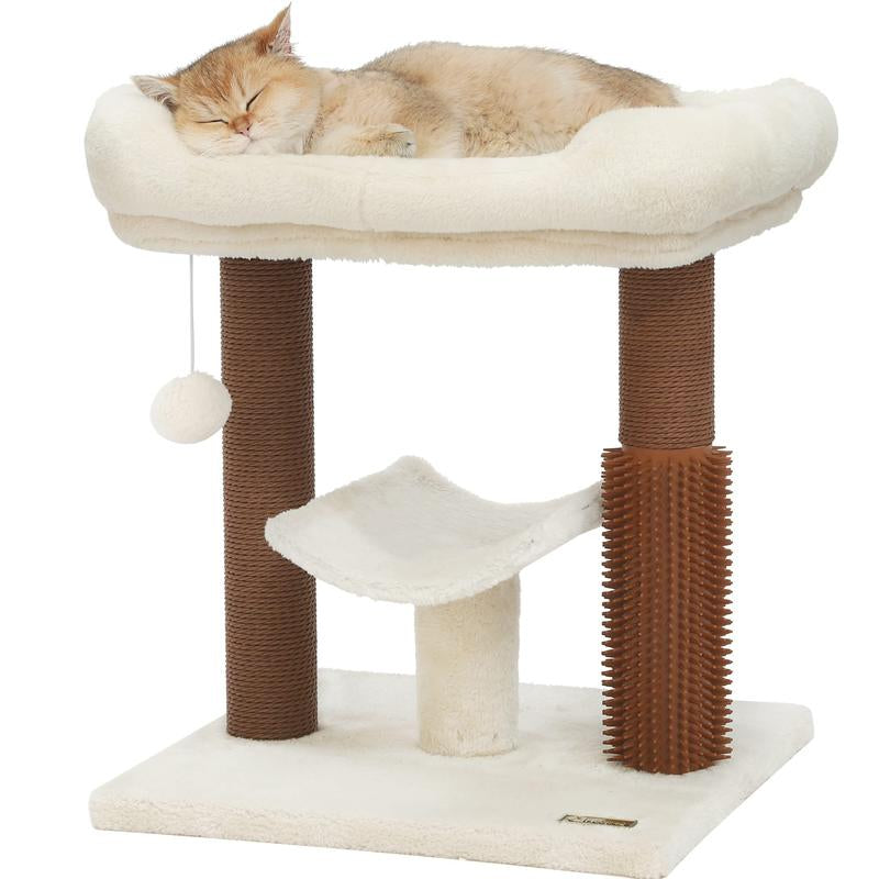 Fluffydream 27.5 INCHES Tower for Indoor Cats, Multi-Level Cat Tree with Scratching Posts Plush Basket & Perch for Play Rest, Cat Activity Tree with Dangling Ball for Kittens/Small Cats