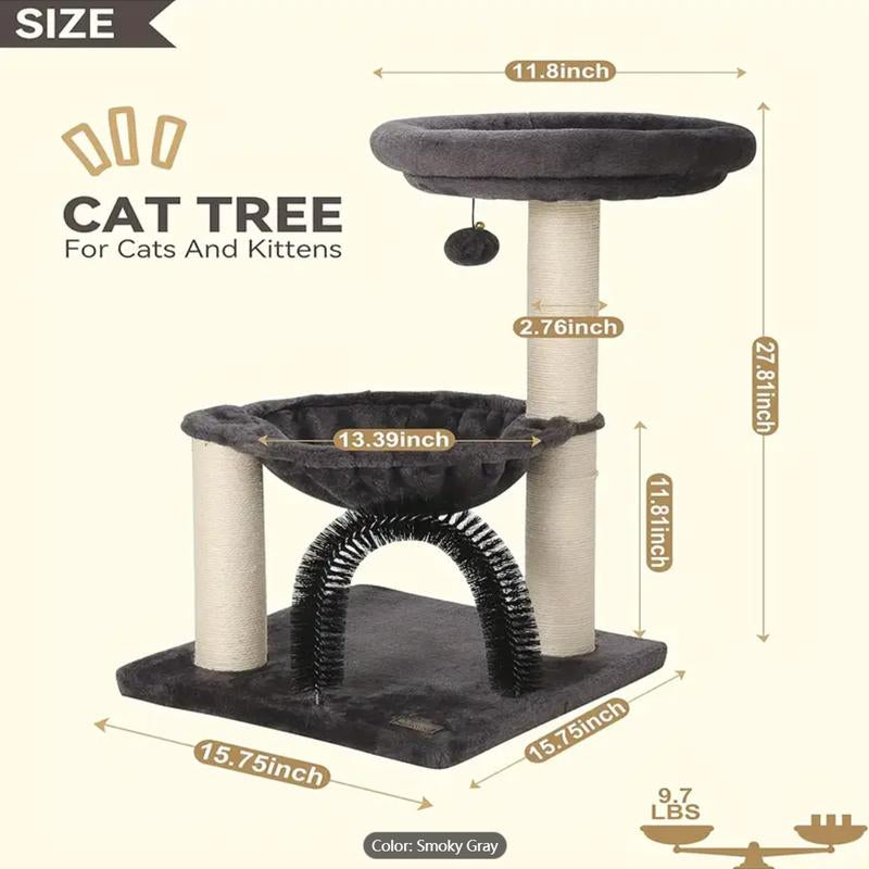 Fluffydream 27.5 INCHES Tower for Indoor Cats, Multi-Level Cat Tree with Scratching Posts Plush Basket & Perch for Play Rest, Cat Activity Tree with Dangling Ball for Kittens/Small Cats