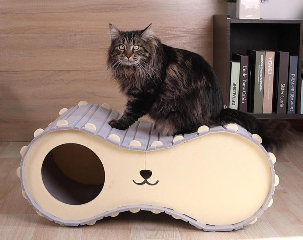 Cat House for Indoor Cats - Felt Covered Bed Cave with Ball Hanging, 28