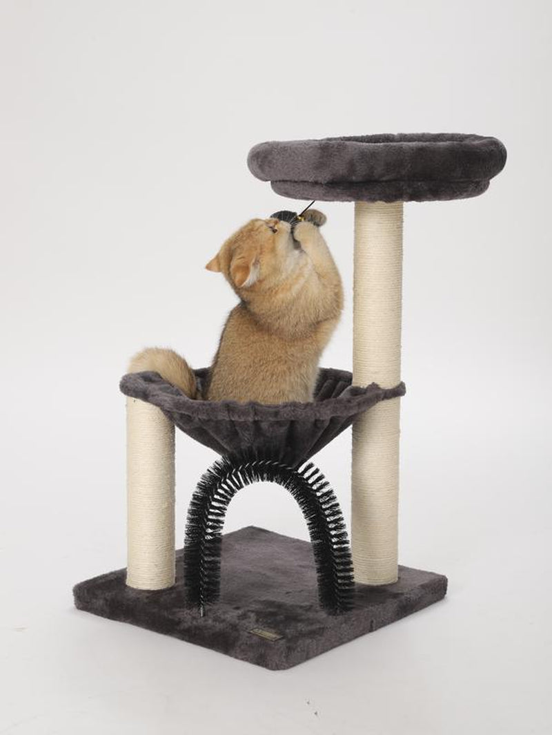 Fluffydream 27.5 INCHES Tower for Indoor Cats, Multi-Level Cat Tree with Scratching Posts Plush Basket & Perch for Play Rest, Cat Activity Tree with Dangling Ball for Kittens/Small Cats