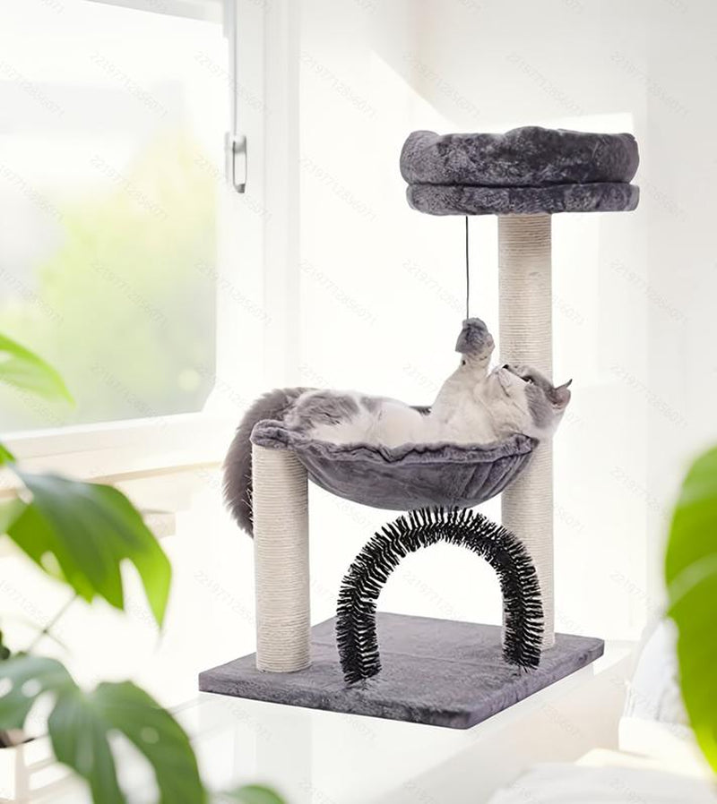 Fluffydream 27.5 INCHES Tower for Indoor Cats, Multi-Level Cat Tree with Scratching Posts Plush Basket & Perch for Play Rest, Cat Activity Tree with Dangling Ball for Kittens/Small Cats