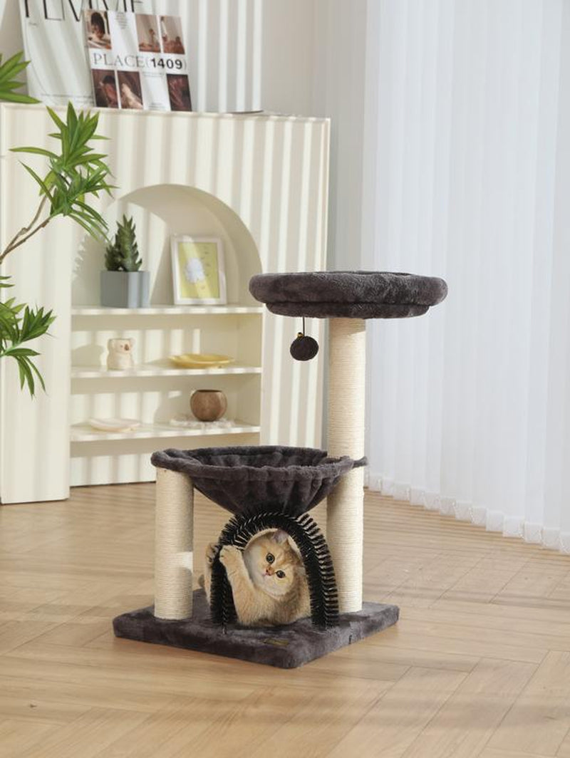 Fluffydream 27.5 INCHES Tower for Indoor Cats, Multi-Level Cat Tree with Scratching Posts Plush Basket & Perch for Play Rest, Cat Activity Tree with Dangling Ball for Kittens/Small Cats